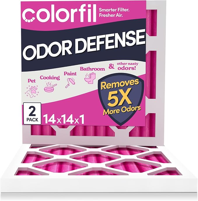 14x14x1 Air Filter (2-Pack) | Made in the USA | Color Changing | Remove Cat and Dog Odor | MERV 8 for Pet Hair Dander and Dust | 13.75"x13.75"x0.75" Exact Size