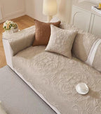 Luxury Vintage Cotton Embroidery Sofa Cover Soft Farmhouse Seat Cushion Cover Floral Quilted Sectional Couch Cover Anti-Slip Sofa Slipcovers Furniture Protector for Dogs Cats (Khaki,28"x59")