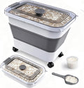 Rice Storage Container, Collapsible Airtight Food Storage Containers 20-30lbs with Clear Lid and Wheels, Rice Dispenser with Scoop for Flour Cereal Pasta Grain, Cat Pet Bird Dog Food Storage Container