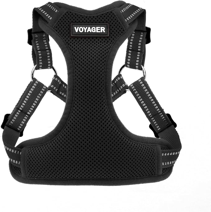 Voyager Step-in Flex Adjustable Dog Harness - Black, Large | 20 - 25" in Chest, Fully Adjustable, Reflective Bands, All Weather Breathable Air Mesh, Lightweight, Fast Drying