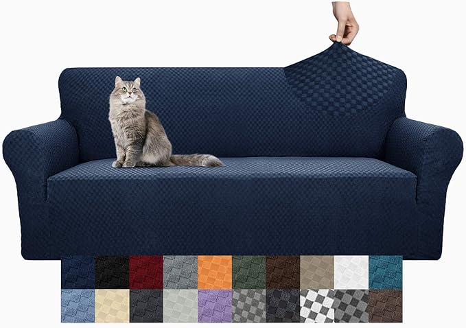 YEMYHOM Couch Cover Latest Jacquard Design High Stretch Extra Large Sofa Covers Pet Dog Cat Proof Oversized Slipcover Non Slip Magic Elastic Furniture Protector (XL Sofa, Navy)