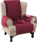 Turquoize 100% Waterproof Wing Chair Cover Wing Armchair Slipcovers Chair Couch Protector Triple Non-Slip Sofa Slipcover for Wing Chair Furniture Protector for Pets, Kids,Dog (Wing Chair, Burgundy)