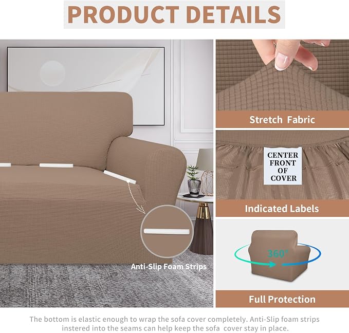Easy-Going 100% Waterproof Oversized Chair Couch Cover, Stretch Sofa Cover | Dual Waterproof Sofa Slipcover, Leakproof Furniture Protector Against Stain Spill from Kids, Pets, Dog, Camel