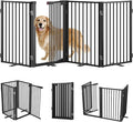 Full Metal Free Standing Dog Gate with Door for Indoor & Outdoor,80'' Extra Wide 32'' Tall Dog Gate for The Doorways,Large Openings,Decks,Porch,Pet Freestanding Safety Fence(4 Panels,Black)