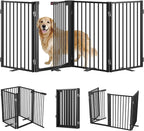 Full Metal Free Standing Dog Gate with Door for Indoor & Outdoor,80'' Extra Wide 32'' Tall Dog Gate for The Doorways,Large Openings,Decks,Porch,Pet Freestanding Safety Fence(4 Panels,Black)