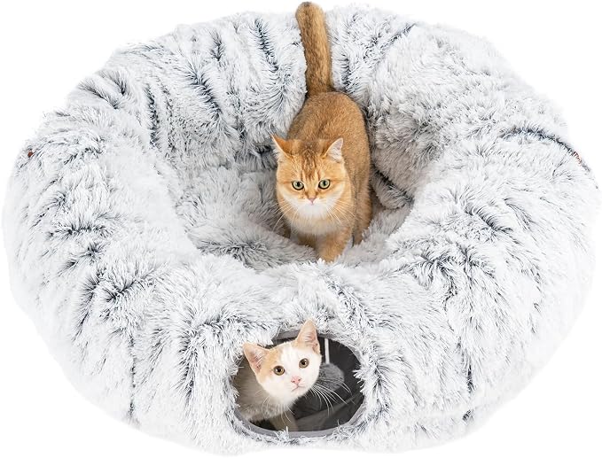 Avont Cat Tunnel Bed, Washable Cushion, Large 3-in-1 Play Tube for Cats | Play, Rest & Snuggle | Spacious for Big Cats | Durable Toggle Design | Removable Washable Cushion | Grey