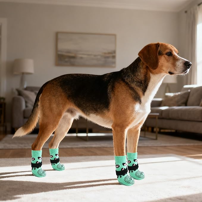 KOOLTAIL Anti Slip Dog Socks for Hot/Cold Pavement to Prevent Licking Paws, Paw Protector&Dog Boots with Grippers for Hardwood Floors,Traction Control No Twist Booties for Small Medium Large Dogs S