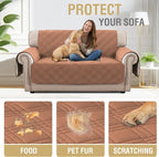 H.VERSAILTEX 100% Waterproof Sofa Covers for 2 Cushion Couch Modern Sofa Covers Waterproof and Washable Thick Soft Couch Cover for Dogs with Elastic Straps (Loveseat, Terracotta/Beige)