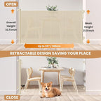 SPACEANY Reinforced Retractable Baby Gate or Mesh Dog Gate,Easy to Use for Stairs, Doorways, Hallways, Indoor, Outdoor, Wide Pet Gate 33.5" Tall, Extends to 55" Wide, Cream