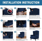 H.VERSAILTEX Wing Chair Slipcover Chair Covers for Wingback Chairs Wingback Chair Covers Slipcovers 1 Piece Stretch Sofa Cover Furniture Protector Soft Spandex Jacquard Checked Pattern, Navy