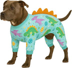 LovinPet Large Dog Pajamas, Four-Leg Stretch Onesie Bodysuit, Lightweight UV-Shielding Pajamas, Anti-Lick Calming Recovery Suit for Surgery, Pull-On for Medium and Large Breeds,Green Orange,XL