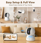 2K Indoor Security Camera, Dual-Band WiFi Pet Cam for Baby & Home | IR Night Vision, Two-Way Audio, Motion Tracking with App Control for Home Security, Compatible with Google Assistant & Alexa