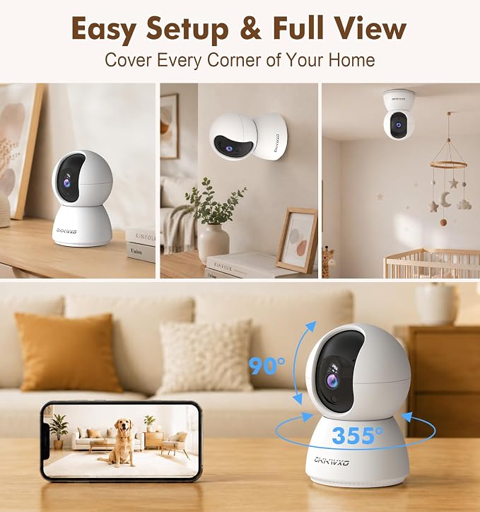 CiKiKWVO 2K Indoor Security Camera, Dual-Band WiFi Baby Pet Monitor, 2 Pack | Motion Detection, 360° Motion Tracking, IR Night Vision, Two-Way Talk, Smart Tracking for Home, Baby and Pet Monitoring
