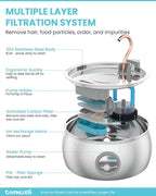 Tomxcute Cat Water Fountain Stainless Steel, 4.0L/135oz with 3 Filters | Ultra Quiet Pump, Copper Gooseneck, Dishwasher Safe, Cat Fountain for Drinking for Cats, Dogs, Multiple Pets