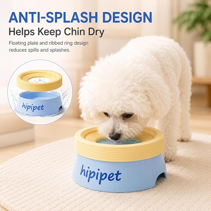 Dog Water Bowl No Spill with Floating Disk,Floating Pet Water Bowl for Dogs and Cats, for Travel and Home (Blue+Yellow(600ml))