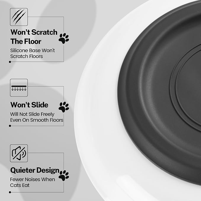Cat Food Bowls, Whisker Friendly Ceramic Cats Bowls with Nonslip Silicone Bottom, Pack of 3 Quiet Dishes and Plates for Feeding Indoor Cats, Kittens and Small Dogs(Cat Paw,Shallower)