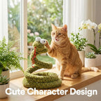 ZEZE Forest Snake Spring Interactive Cat Toy with Scratch Base, Bouncy Spiral Plush Teaser with Crinkle Sound & Ribbon, Self-Play Boredom Relief for Indoor Cats