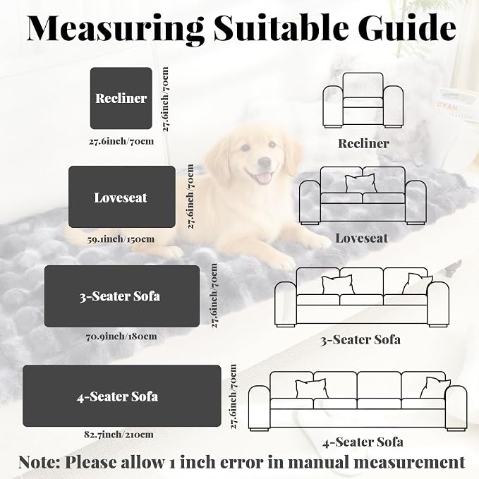 Dog Couch Covers for Sofa Washable, Pet Sofa Covers Slipcover Non-Slip Soft Thick Fuzzy Mat for Cats Dogs, Pet Friendly Couch Protector for Car, Cushion Furniture, Loveseat, Black, 27.6"x59.1"