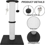 34-Inch Tall Cat Scratching Post for Large Cats, Stable Base, Black | Heavy-Duty Cat Scratcher, Extra-Tall Thick Post, Soft Natural Cotton Rope, Hanging Interactive Cat Toys, Indoor Cat Furniture