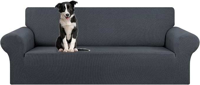 Stretch Oversized Couch Covers for Sofa Slipcover,Charcoal | 1-Piece Washable Sofa Cover (94"-110") 4-Seater Furniture Protector, Soft Jacquard Non-Slip Elastic Bottom for Dogs & Kids