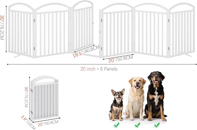 Foldable Pet Fence 120" Wide, 30" Tall,No-Assembly Dog Gate with Door,White | 6 Panels Metal Folding Freestanding Dog Gate Walk Through,Extra Accordion Puppy Folding Playpen for Doorways, Stairs,House