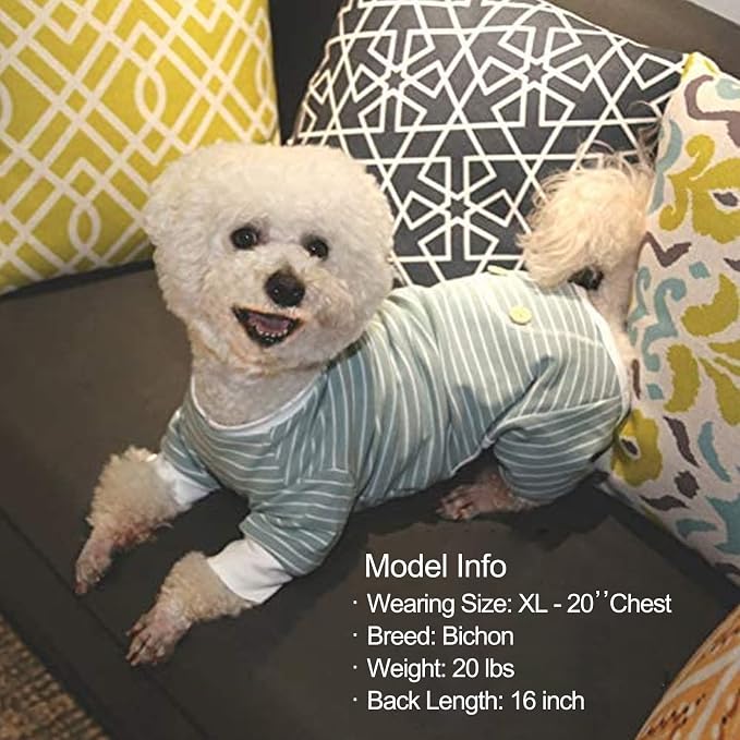 KYEESE Dog Pajamas Striped Pet Jumpsuit Soft Doggie Jammies Lightweight Onesie 4 Legs PJS Stretchable Dog Pajamas Breathable Costumes Comfortable Sleepwear for Small Dogs,Green Striped, X-Large