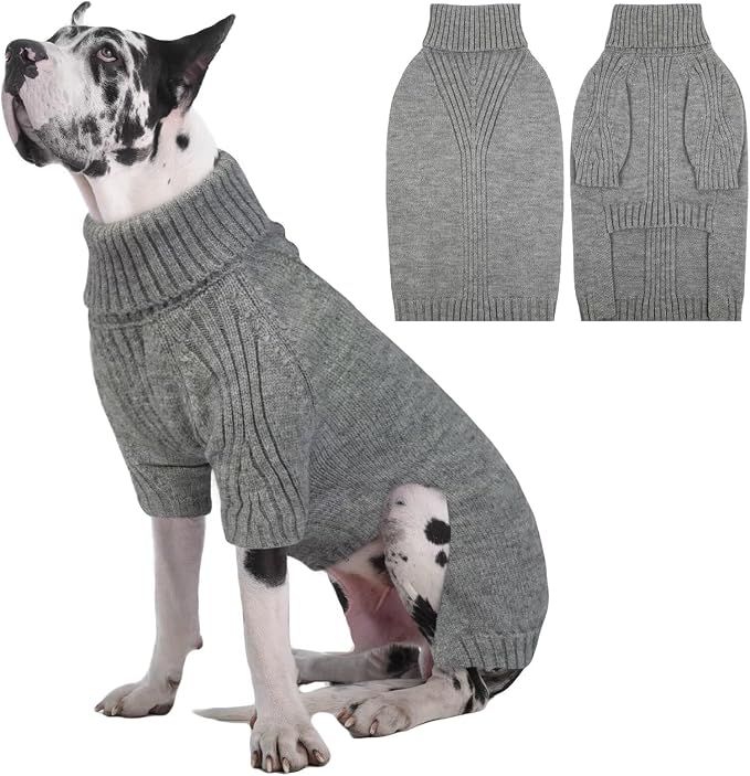 IECOii Great Dane Sweater,5XL Extra Large Sweater for Giant Breed Dogs in Winter,Turtleneck Cold Weather Knit Clothes,Machine Washable,Elastic Pullover for Saint Bernard,Mastiff (Light Grey,XXXXXL)