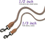 Mile High Life Thin Small Dog Leash with Genuine Leather Connection | Rope Leash, Heavy Duty 360° Swivel Metal Clasp, for Small Medium & Large Dogs (Brown, 72 Inch)