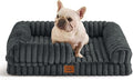 ChiXnuggle Faux Fur Orthopedic Dog Bolster Bed, Waterproof Washable Cover | rectangular dog sofa couch,egg crate foam,non-slip bottom,for small medium dogs,dark grey,30*24*7,puppy bed