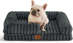 ChiXnuggle Faux Fur Orthopedic Dog Bolster Bed, Waterproof Washable Cover | rectangular dog sofa couch,egg crate foam,non-slip bottom,for small medium dogs,dark grey,30*24*7,puppy bed