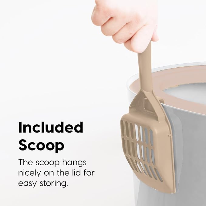 IRIS USA Large Top Entry Cat Litter Box, Hooded Privacy, Beige/White | Multi-Cat Households, Enclosed Top Access, Protected Interior, Mess Containment System, Odor Trapping, Reduced Tracking