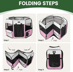 X-ZONE PET Dog Playpen Portable Pet Play Pens for Puppies, Cat, Rabbit, Chicks, Foldable Exercise Play Tent Kennel Crate, Indoor/Outdoor Travel Camping Pink Large
