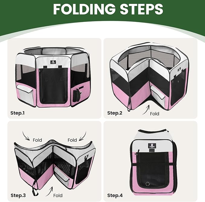 X-ZONE PET Dog Playpen Portable Pet Play Pens for Puppies, Cat, Rabbit, Chicks, Foldable Exercise Play Tent Kennel Crate, Indoor/Outdoor Travel Camping Pink Large