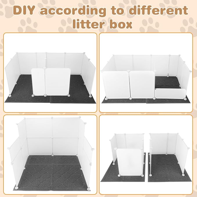 FHTONGE Large Cat Litter Box Enclosure Splash Guard with Litter Catch Mat | Litter Pan Privacy Screen for Floor Wall Protector, Universal Kitten Toilet Box Cover Hideaway Divider, Pee Shield Surround