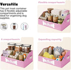 Dog Treat Container, Dogs Storage Organizer with Removable Dividers, Collapsible Dogs Treat Holder for Countertop, Trapezoid Pet Treats Containers, Dog Toy Basket with PU Handles, Medium, Pink