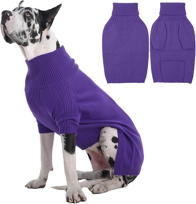 IECOii Great Dane Sweater,5XL Extra Large Sweater for Giant Breed Dogs in Winter,Turtleneck Cold Weather Knit Clothes,Machine Washable,Elastic Pullover for Saint Bernard,Mastiff (Purple,XXXXXL)