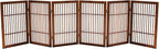 Urnporium Pet Dog Gate Freestanding, Strong Durable Folding Wooden Fence, Portable Acacia Hardwood Safety Barrier for Indoor & Outdoor Use (Brown Pet Gate, 6 Panel 30" Tall)