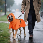 BRKURLEG Dog Raincoat, Waterproof Rain Jacket with Hood, Orange, L | Adjustable Windproof Rainproof Jacket with Leash Hole, Reflective Breathable Rain Coat Poncho, for Small to Large Dogs