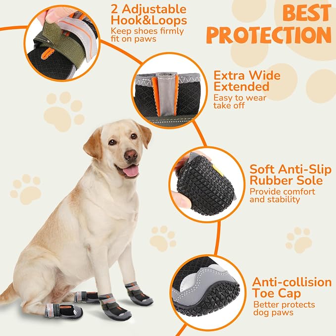 Dog Boots for Large Medium Small Dogs, Dog Shoes for Winter Snow, Non- Slip Waterproof Outdoor Dog Booties Paw Protectors with Reflective Strap for Snowy Hardwood Floor Hiking Walking, Size 7