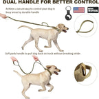 Tactical Dog Collar and Bungee Leash, Camo Military Dog Collar & Leash Set with USA American Flag Adjustable K9 Collar with Heavy Duty Metal Buckle & Handle,with Patches and Airtags Case (L, Brown)