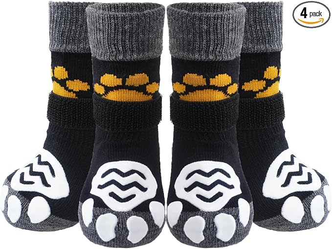 PUPTECK Anti Slip Dog Socks with Double Grippers for Hardwood Floors, Shoes for Hot/Cold Pavement, Boots & Paws Protectors to Prevent Licking, Traction Booties for Senior Small Large Dogs