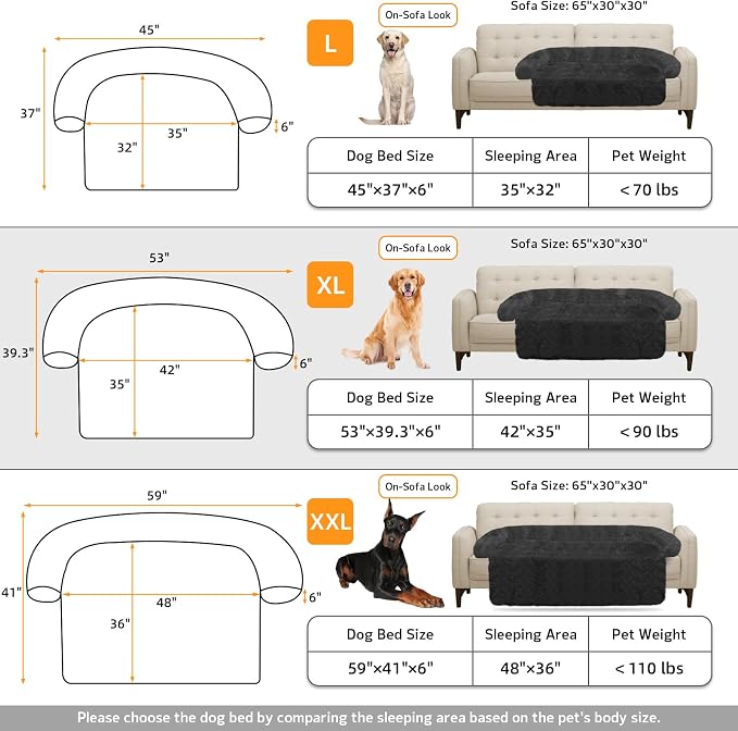 Calming Dog Bed Fluffy Plush Dog Mat for Furniture Protector with Removable Washable Cover for Large Medium Small Dogs and Cats (Extra Large(53x39.3x6), Dark Grey)
