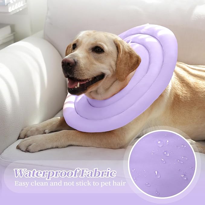 IDOMIK Dog Recovery Collar, Waterproof Soft Dog Cone After Surgery | Comfy Protective Elizabethan Collar Alternative for Dogs Cats, Adjustable Pet Neck Donut Cone Anti-Licking Wounds,Purple,L