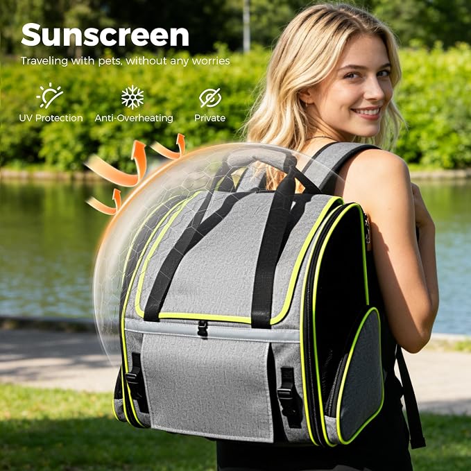 Lekereise Expandable Cat Backpack Carrier for Cats and Small Dogs up to 18 lbs, Widened Interior with 30% More Bottom Space, Rear Expansion up to 80% More Space, Breathable Mesh, Sun Shade, Grey