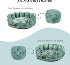 ClevaHome Upgrade Plush Faux Fur Cat Bed - Washable Round Cat Beds for Indoor Cats, Small Dog Bed for Pets up to 15lbs, Reversible Cushion, Non-Slip Bottom (Washed Green)