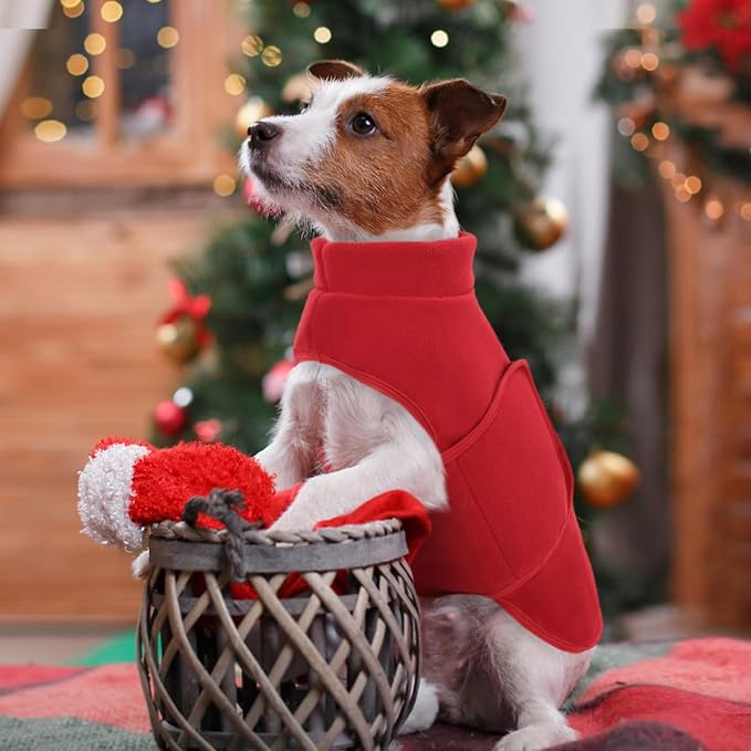 Queenmore XXL Dog Sweaters, Soft Fleece Vest Pullover Dog Jacket with Leash Hole, Warm Winter Dog Clothes Cold Weather Doggy Dachshund Sweater for Large Dogs Cats Boy or Girl (Red, XXL)