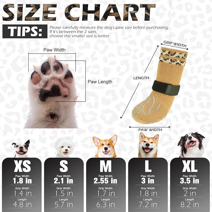 EXPAWLORER Dog Socks for Summer Hot Pavement to Prevent Licking Paws, Anti Slip Doggie Grippy Booties Shoes for Hardwood Floors, Boots & Paw Protectors for Small Medium Large Senior Dogs Khaki XL