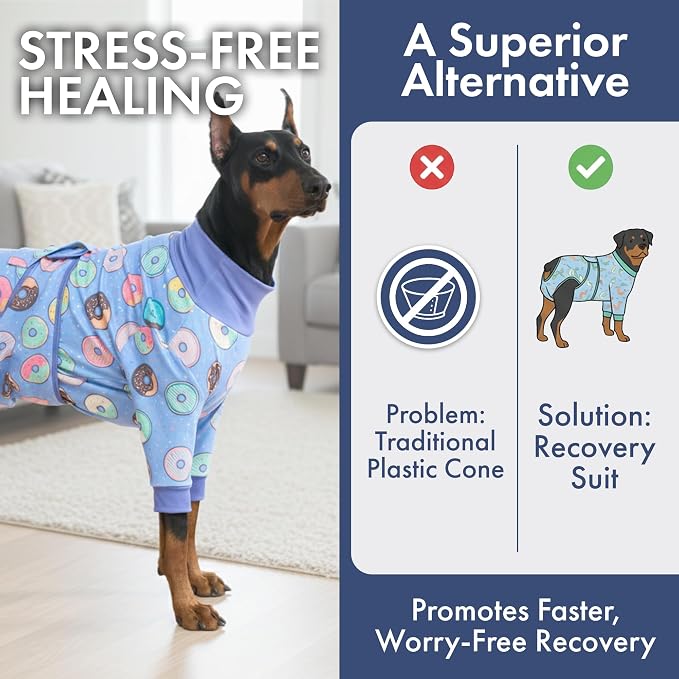 Spark Paws Dog Surgery Recovery Suit – Dog Recovery Suit After Surgery, Anti-Lick Dog Onesie, Abdominal Wound Protector, Soft Cone Alternative for Spay Neuter Male Female Pet Recovery - Donuts - L