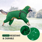 Lelepet Large Dog Raincoat with Harness, Green, XXL | Waterproof full body for rainy walking hiking, Adjustable detachable hood for flexible wear, Reflective stripes ensure safety