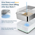 Suzzipaws Enclosed Stainless Steel Sifting Litter Box for Pine Pellets | 17.3”×13.4”×10.5” Stainless Steel Litter Box with Lid, Low Entry for Kittens & Small Cats, Anti-Leakage, Easy Cleaning